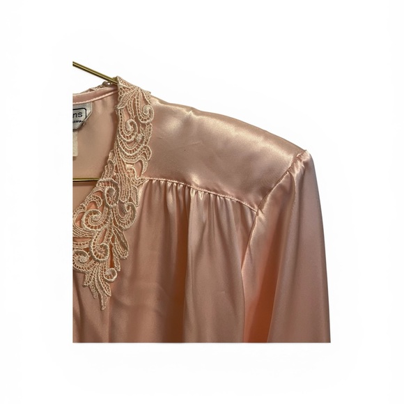 Vintage Impressions of California Peach Satin Lace Collar Blouse Size 14 80s 90s - Picture 5 of 8